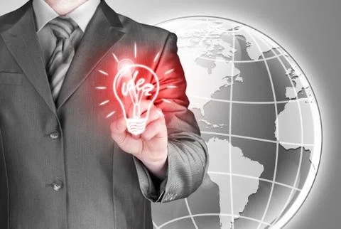 Business man touching light of idea Stock Illustration