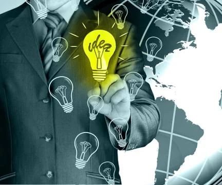 Business man touching light of idea Stock-Illustration