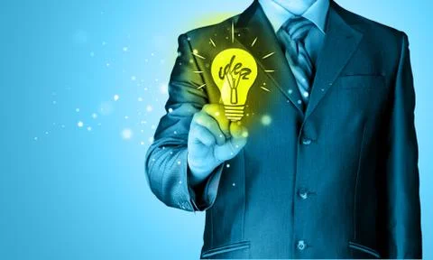 Business man touching light of idea Stock Illustration