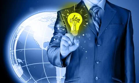 Business man touching light of idea Stock Illustration