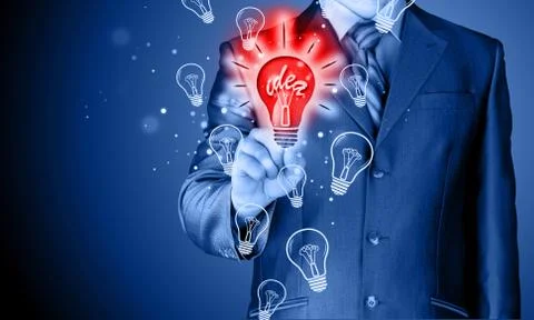 Business man touching light of idea Stock Illustration