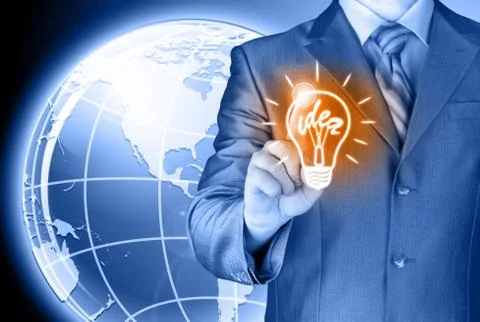 Business man touching light of idea Stock Illustration