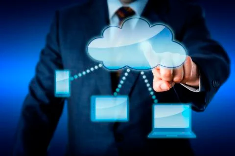 Business Man Touching Smart Computing Network 스톡 일러스트