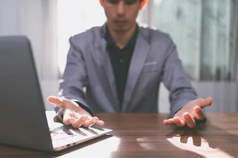 Business man use a computer to work Stock Photos