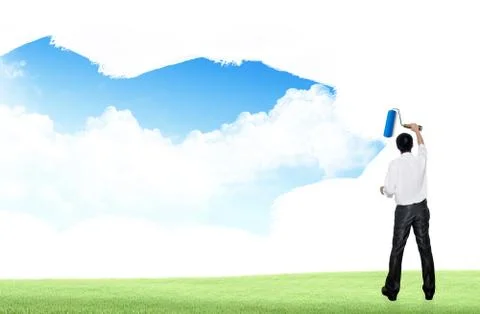 Business man user roller paint the sky Stock Illustration