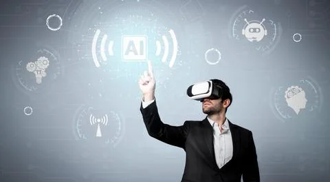 Business man using chat bot to support and assistant performance. Deviation. Stock Photos