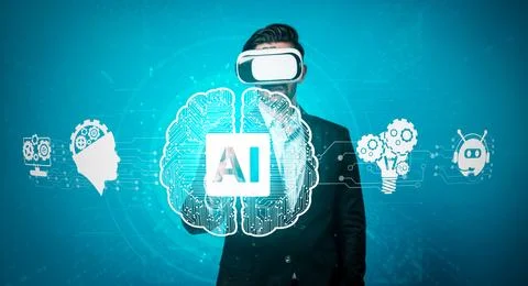 Business man using chat bot to support and assistant performance. Deviation. Stock Photos