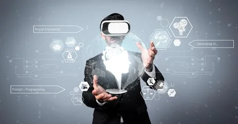 Business man using chat bot to support and assistant performance. Deviation. Stock Photos