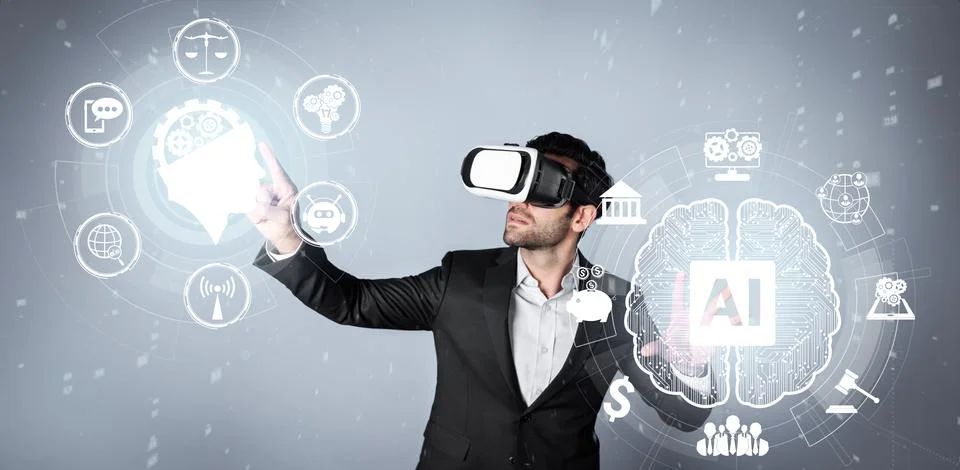 Business man using chat bot to support and assistant performance. Deviation. Stock Photos