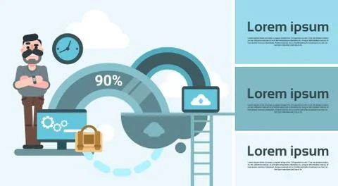 Business Man Using Computer Share Data Cloud Computing Technology イラスト素材