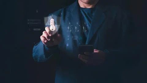 Business man using digital security and technology Stock Photos