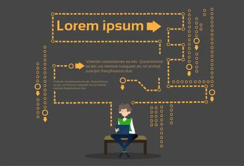 Business Man Using Laptop Computer Sit On Coach Abstract Background 스톡 일러스트