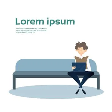 Business Man Using Laptop Computer Sit On Coach Office Interior Workplace Stock Illustration