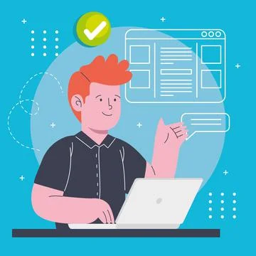 Business man using laptop computer Stock Illustration