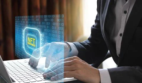 Business man using laptop computer invest and pay for unique collectibles in  Stock Photos