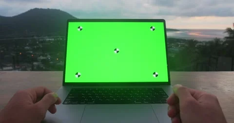 Business man using laptop with green screen mockup for video call, communication Stock Footage 238501760