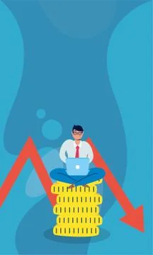 Business man using laptop with statistics arrow in coins イラスト素材
