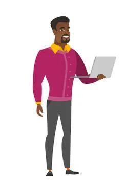 Business man using laptop vector illustration Illustrazione stock
