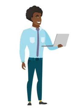 Business man using laptop vector illustration Illustrazione stock