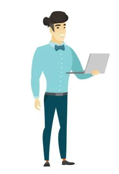 Business man using laptop vector illustration 스톡 일러스트