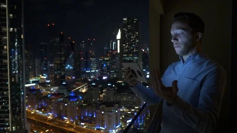 Business Man Using Mobile Device in City Office for Video Chatt Talking  Stock Footage 103600581