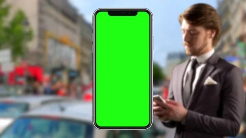 Business Man Using Mobile Phone, Handsome Man Suit, Green Chroma Screen Video stock 84507979