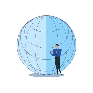 Business man using smartphone with sphere browser Illustrazione stock