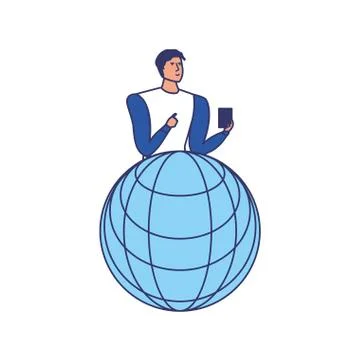 Business man using smartphone with sphere browser Illustrazione stock