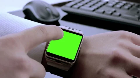 Business man using smartwatch with chroma key green screen Stock Footage 63524188