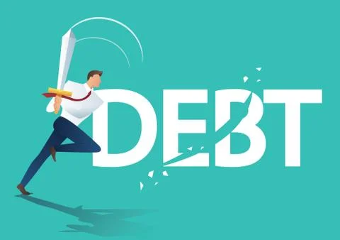 Business man using sword cut debt Stock Illustration