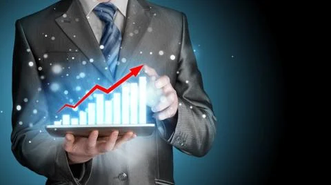 Business man using tablet computer to work with financial data Stock Illustration