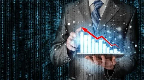 Business man using tablet computer to work with financial data Stock Illustration