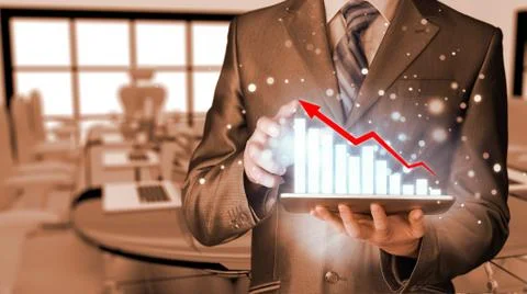 Business man using tablet computer to work with financial data Stock Illustration