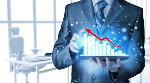 Business man using tablet computer to work with financial data Stock Illustration