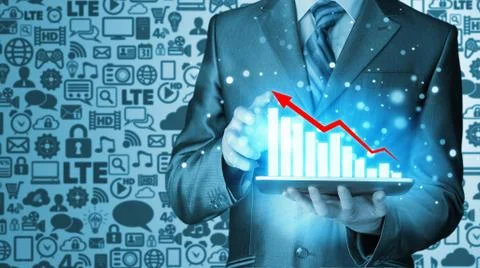 Business man using tablet computer to work with financial data Stock Illustration