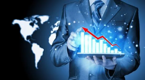 Business man using tablet computer to work with financial data Stock Illustration