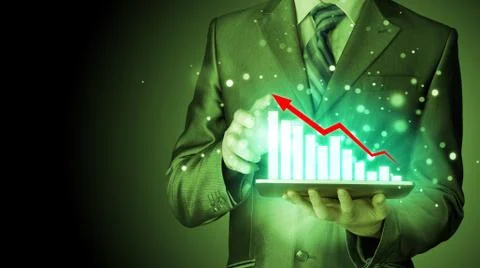 Business man using tablet computer to work with financial data イラスト素材