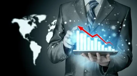 Business man using tablet computer to work with financial data Stock Illustration