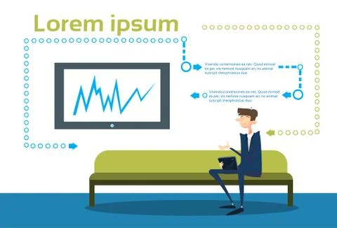 Business Man Using Tablet Computer Sit On Coach Abstract Background 스톡 일러스트