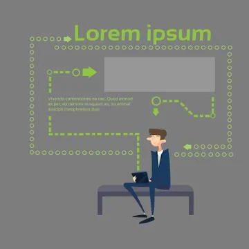 Business Man Using Tablet Computer Sit On Coach Abstract Background Stock Illustration