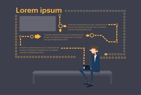 Business Man Using Tablet Computer Sit On Coach Abstract Background 스톡 일러스트