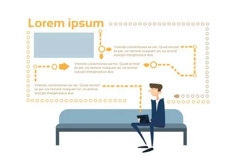 Business Man Using Tablet Computer Sit On Coach Abstract Background 库存插图