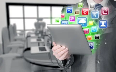 Business man using tablet PC 스톡 일러스트