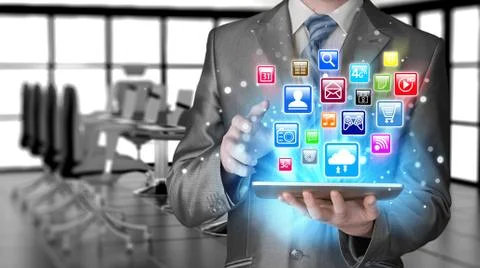 Business man using tablet PC Stock Illustration