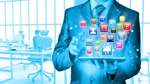 Business man using tablet PC Illustrazione stock
