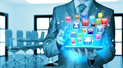 Business man using tablet PC Illustrazione stock