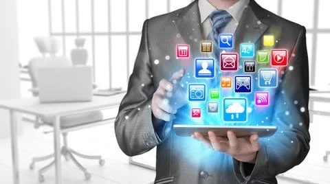 Business man using tablet PC 스톡 일러스트