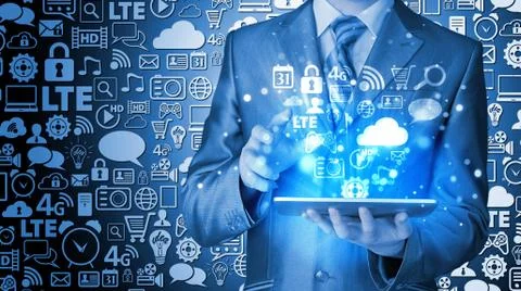 Business man using tablet PC Illustrazione stock