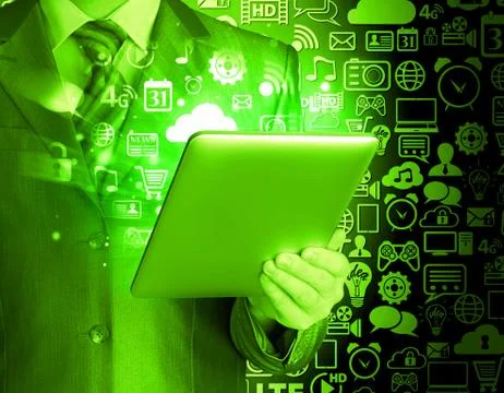 Business man using tablet PC Illustrazione stock