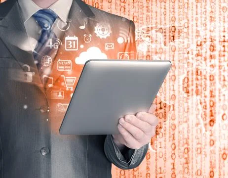 Business man using tablet PC Stock Illustration